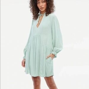 NWT LACAUSA Mariposa Jade Green Casual Dress Short Mini Long Sleeve Small A Line